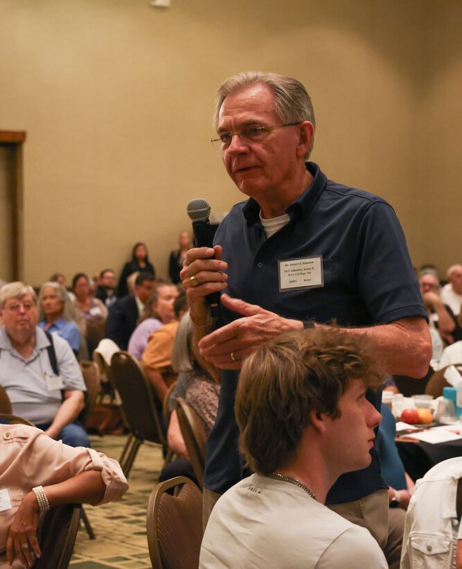 Robert Johnston, son of U.S. Army Sgt. James Johnston, shared his father’s story during a remembrance ceremony at the Defense POW/MIA Accounting Agency’s 2026 Korean/Cold War Annual Government Briefings in Omaha, Nebraska, August 6, 2026.