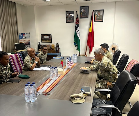 U.S. Army Pacific Deputy Command General-Homeland Affairs met with Chief of Staff of the FALINTIL-Timor-Leste Defence Force (F-FDTL) Brig Gen. José da Costa Soares during his visit to Dili, Timor-Leste in July 2026.