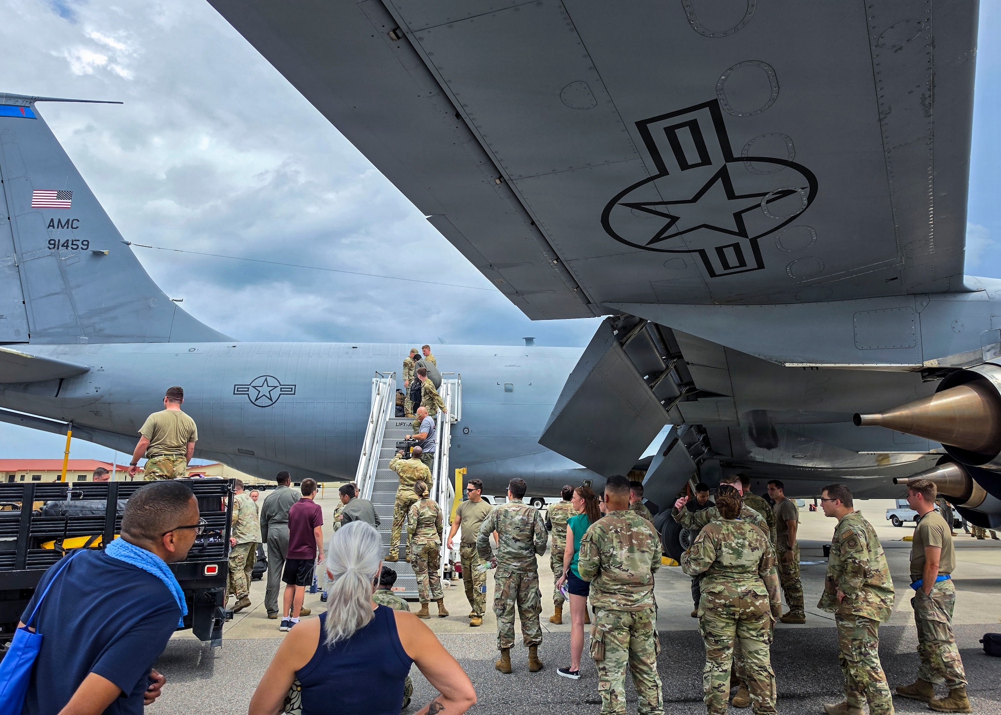 Airmen assigned to the 91st Air Refueling Squadron are welcomed home from a deployment at MacDill Air Force Base, Florida, July 3, 2026. The redeployment marked the return of Airmen following the completion of their deployment in support of global operations. (U.S. Air Force photo by Senior Airman Monique Stober)