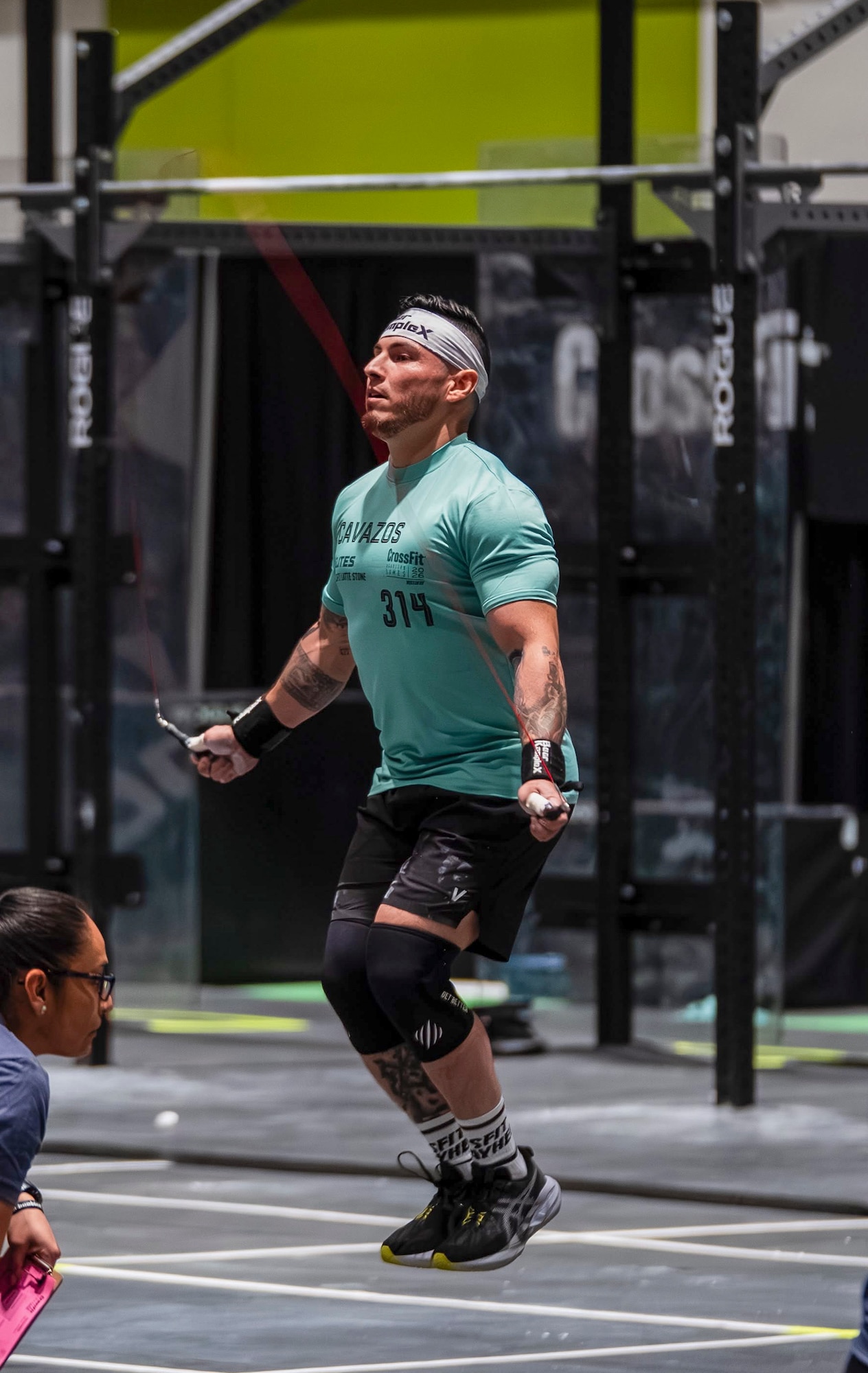 U.S. Air Force Tech. Sgt. Vincent Cavazos, Force Protection Flight noncommissioned officer in charge with the 36th Security Forces Squadron, jumps rope during the 2026 Adaptive CrossFit Games in San Jose, California, July 24, 2026.