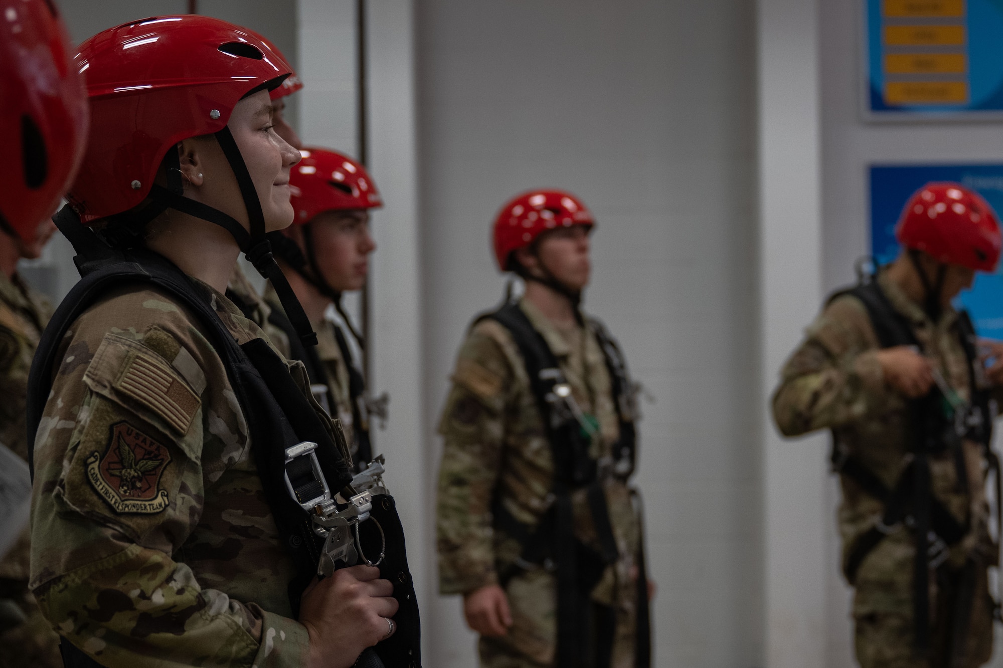 U.S. Air Force Academy cadets receive parachute safety instructions during an immersion at Hurlburt Field