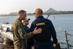 U.S. Marine Corps Gen. Francis L. Donovan, the commander of U.S. Southern Command, speaks to U.S. Sailors on the aft missile deck of Arleigh Burke-class guided-missile destroyer USS Gridley (DDG 101) as it travels from the Caribbean Sea to the Eastern Pacific through the Panama Canal, August 9, 2026. U.S. military forces are deployed to the U.S. Southern Command area of responsibility in support of Joint Task Force Western Hemisphere, Department of War-directed operations, and the President’s priorities to disrupt illicit drug trafficking, deter malign actors and protect the homeland through continuous presence. (U.S. Navy photo)