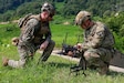 U.S. Army Sgt. Jacob Wise, assigned to the 2nd Infantry Division/ROK-U.S. Combined Division (2ID/RUCD), right, and a U.S. Marine assigned to 3rd Battalion 7th Marines, 1st Marine Division, prepare a Neros Archer first-person view (FPV) drone for flight during a joint training exercise on Rodriguez Live Fire Complex, South Korea, Aug. 5, 2026.