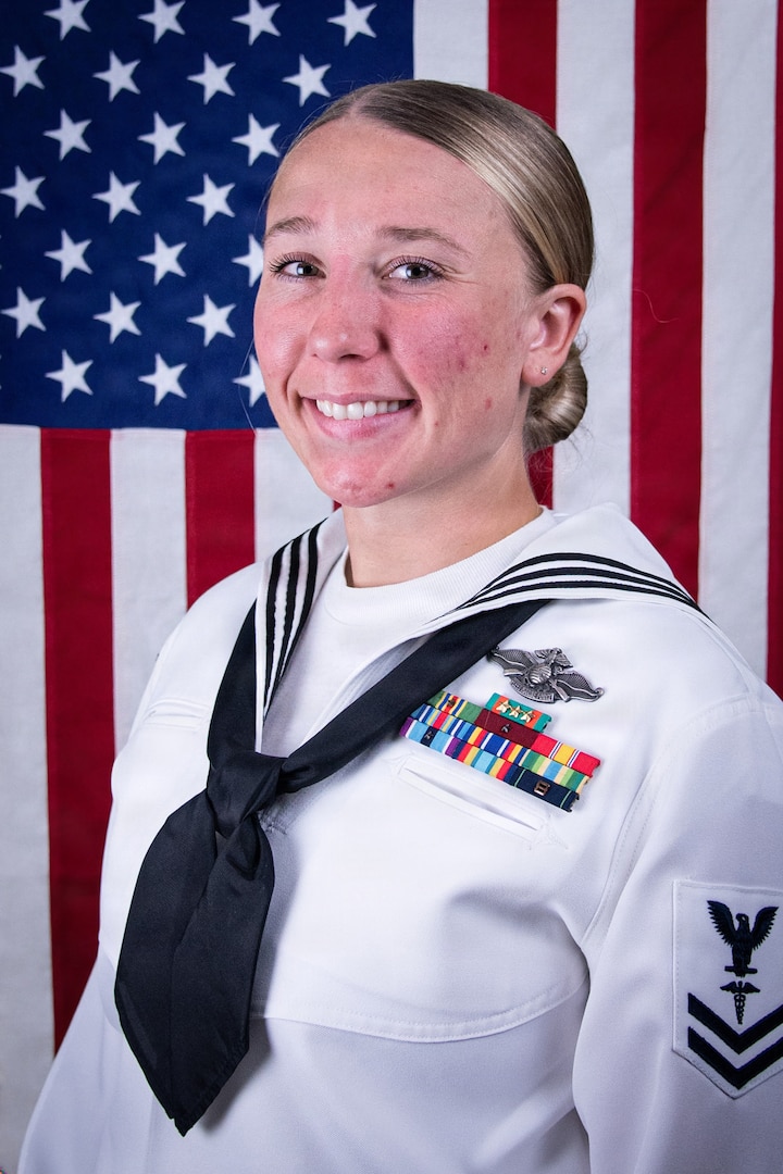 Hospital Corpsman Second Class Jazmin Yaudes is Navy Medicine Readiness and Training Command’s Sailor of the Quarter for Q3, 2026.  Yaudes serves in the facility’s Preventive Medicine Department.