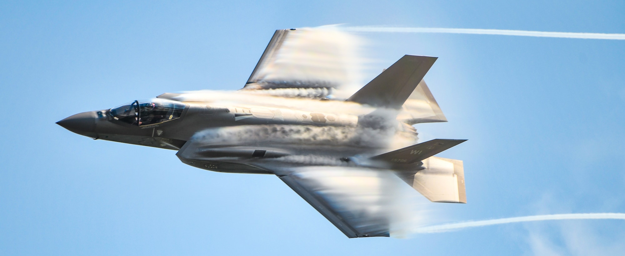 U.S. Air Force Maj. Sean “RAMBO” Loughlin, F-35A Demonstration Team commander and pilot,
performs high-speed precision maneuvers during the 2026 Defenders of Freedom Air & Space
Show at Offutt Air Force Base, Nebraska, Aug. 7, 2026. In alignment with the nationwide 'Freedom 250' celebration, the air show highlighted two and a half centuries of American progress, liberty, and the technological leaps made throughout military aviation history. (U.S. Air Force photo by Chad Watkins)