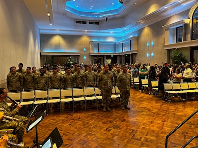 Soldiers from the 230th Brigade Support Battalion, Augmentation Company stand at attention during their mobilization ceremony in Greensboro, North Carolina, Aug. 7, 2026.