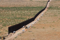 The U.S. Army Corps of Engineers South Pacific Border Task Force completed border barrier installation at the National Defense Area One, or NDA-1, project site July 17 near Antelope Wells, New Mexico. The NDA-1 project consists of approximately six miles of new permanent border barrier with access gates, patrol roadways, and access improvements through the Roosevelt Reservation Corridor in Hidalgo County. USACE is installing border barriers along the southern border of the U.S. at the direction of the U.S. Army by the Secretary of War, in response to the presidential national emergency declaration dated Jan. 20, 2025, authorizing the use of Section 2808 of Title 10, U.S. Code. (No one in this image crossed the international border)