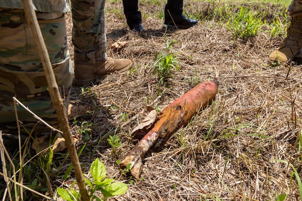 A World War II-era white phosphorus munition in Koror, Palau, Aug. 2, 2026.