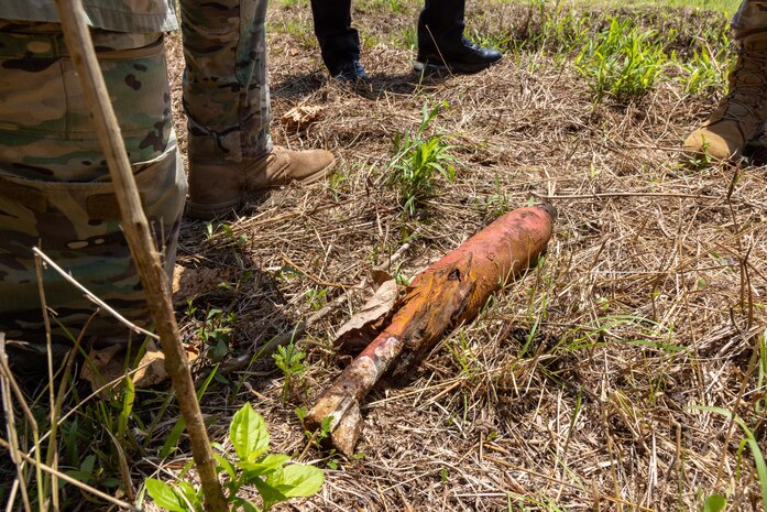 A World War II-era white phosphorus munition in Koror, Palau, Aug. 2, 2026.