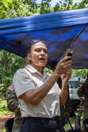 Jennifer Anson, national security coordinator for the Republic of Palau, detonates an exploded World War II-era white phosphorus munition in Koror, Palau, Aug. 2, 2026.