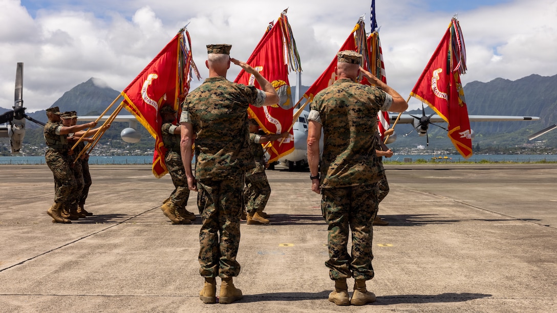 U.S. Marine Corps Lt. Gen. Roger B. Turner, right, the incoming commander for U.S. Marine Corps Forces, Pacific, and Lt. Gen. James F. Glynn, the outgoing commander for MARFORPAC, pose for a photo after the MARFORPAC change of command ceremony at Marine Corps Base Hawaii, Aug. 11, 2026.  Representing two-thirds of the Marine Corps’ operating forces, MARFORPAC serves as the Nation’s primary expeditionary force-in-readiness across the U.S. Pacific Command area of responsibility, the largest geographical combatant command in the Department of Defense, where Pacific Marines operate alongside joint forces and international partners to preserve a free and open Pacific. (U.S. Marine Corps photo by Lance Cpl. Chloe Zimmerer)