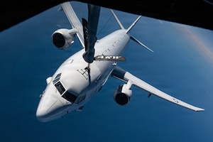 A U.S. Air Force KC-135 Stratotanker from the 100th Air Refueling Wing fuels a U.S. Navy P8 Poseidon during a refueling mission over the Arctic Circle, July 28, 2026.