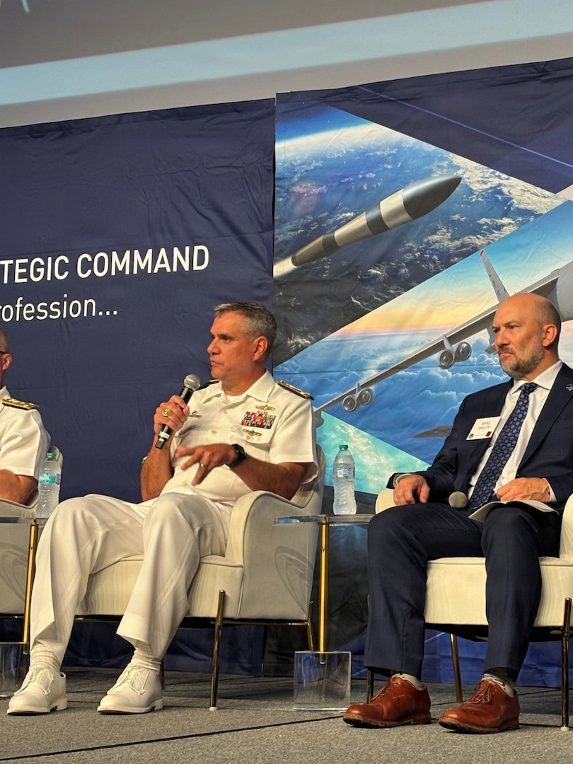 Omaha, Neb. - 

Vice Adm. Douglas Williams (center), director of Portfolio Acquisition Executive (PAE) Strategic Systems Programs (SSP), provided insight into supercharging the Navy’s strategic weapons systems (SWS) defense industrial base at the U.S. Strategic Command (STRATCOM) Deterrence Symposium on Aug. 6, 2026, in Omaha, Nebraska. He was joined by Gen. Dale White, direct reporting program manager of Critical Major Weapons Systems; Vice Adm. Robert Gaucher (left), director of submarine programs; Dr. Brad Wallin (right), deputy director of Lawrence Livermore National Lab; and Johnathon Caldwell, vice president of strategic and missiles defense systems at Lockheed Martin. 

U.S. Navy Photo by Shelby Thompson/Released