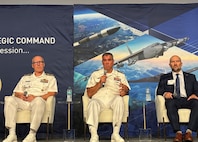 Omaha, Neb. -  Vice Adm. Douglas Williams (center), director of Portfolio Acquisition Executive (PAE) Strategic Systems Programs (SSP), provided insight into supercharging the Navy’s strategic weapons systems (SWS) defense industrial base at the U.S. Strategic Command (STRATCOM) Deterrence Symposium on Aug. 6, 2026, in Omaha, Nebraska. He was joined by Gen. Dale White, direct reporting program manager of Critical Major Weapons Systems; Vice Adm. Robert Gaucher (left), director of submarine programs; Dr. Brad Wallin (right), deputy director of Lawrence Livermore National Lab; and Johnathon Caldwell, vice president of strategic and missiles defense systems at Lockheed Martin.  

U.S. Navy Photo by Shelby Thompson/Released
