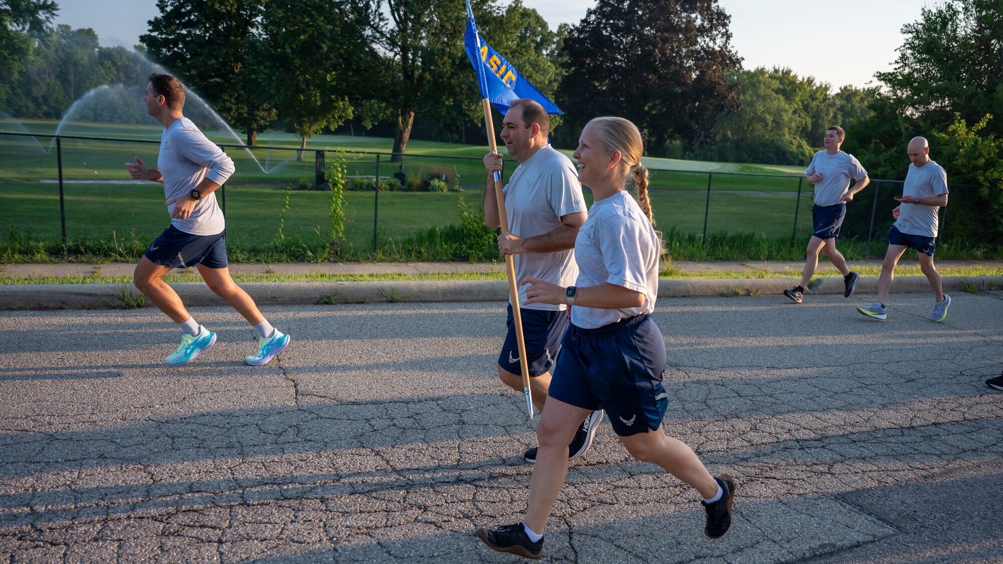 Col. Tyson Wetzel and Chief Master Sgt. Tabatha Sanders start the NASIC run.