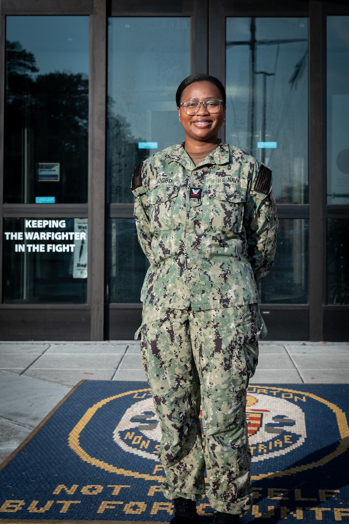 Hospital Corpsman 2nd Class Emmanuella Gbogbo serves as a radiology technologist and the leading petty officer of Navy Medicine Readiness and Training Command Cherry Point’s radiology department.  
A native of Ghana, West Africa, Gbogbo leads a team whose work provides rapid, accurate imaging to assist in the diagnosis and treatment of service members’ injuries to return them to full duty status as quickly as possible.