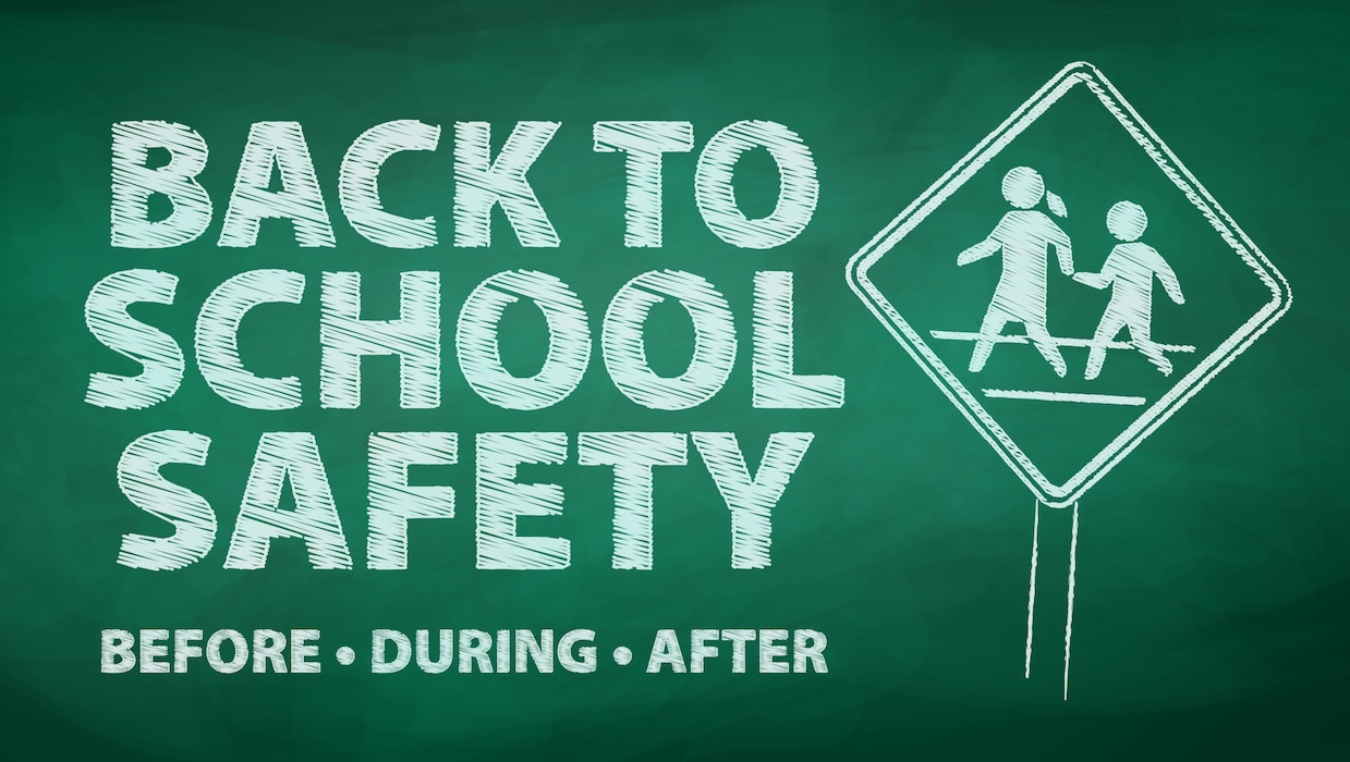 Safety officials at Arnold Engineering Development Complex share back-to-school safety tips to ensure a safe school year. Safety tips are offered to keep children safe as they commute, play and learn. (U.S. Air Force graphic by David Perry)