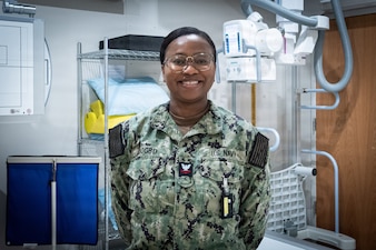 Hospital Corpsman 2nd Class Emmanuella Gbogbo serves as a radiologic technologist and the leading petty officer of Navy Medicine Readiness and Training Command Cherry Point’s radiology department.  



A native of Ghana, West Africa, Gbogbo leads a team whose work provides rapid, accurate imaging to assist in the diagnosis and treatment of service members’ injuries to return them to full duty status as quickly as possible.