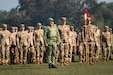 Oklahoma Army National Guard and Royal Brunei Land Force Soldiers stand in formation during the opening ceremony for Exercise Pahlawan Warrior at Tutong Camp near Bandar Seri Begawan, Aug. 11, 2026.