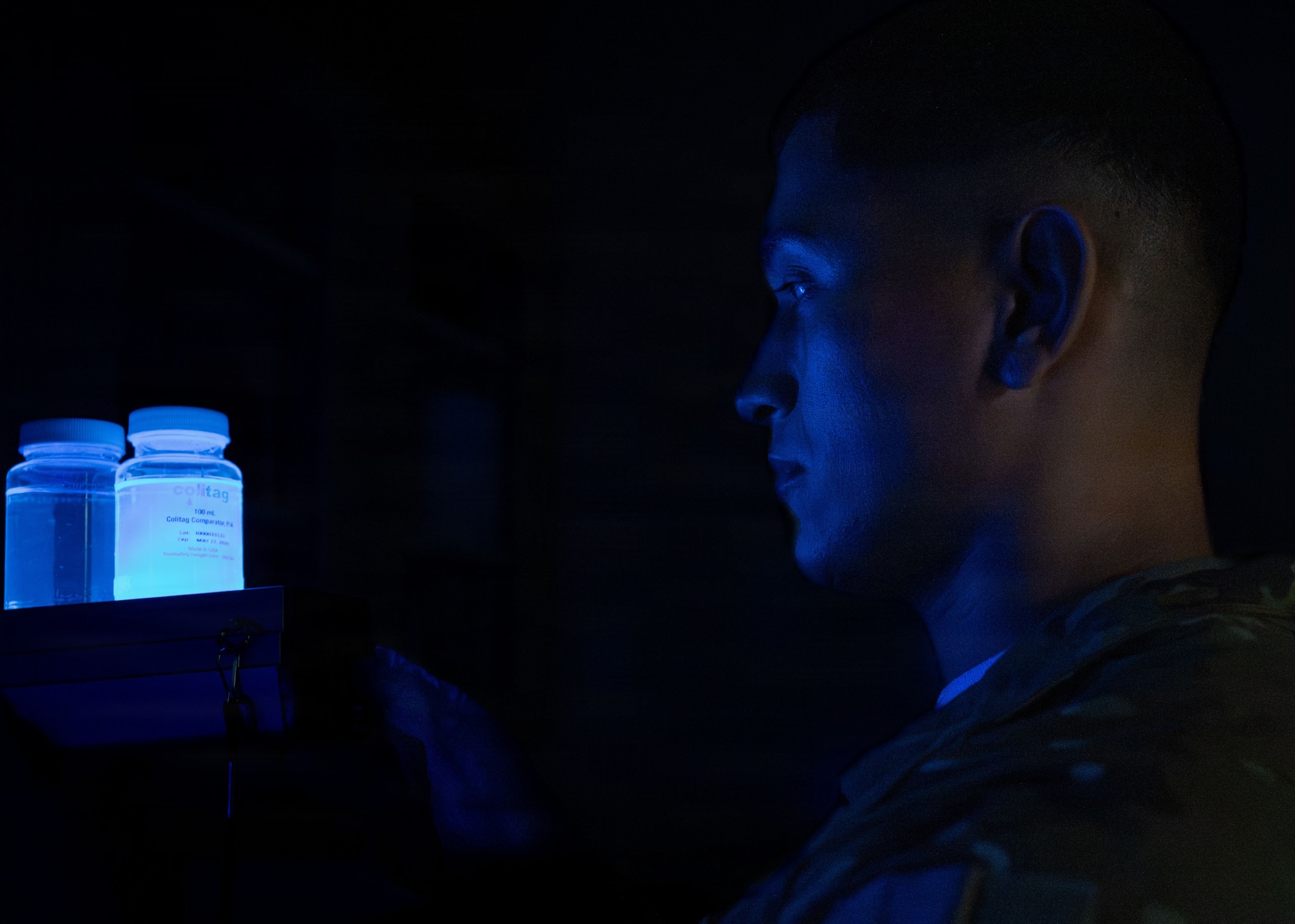 U.S. Air Force Senior Airman Kevin Renteria-Maldonada, 6th Operational Medical Readiness Squadron bioenvironmental engineering technician, conducts a water sample at MacDill Air Force Base, Florida, Aug. 3, 2026. The Bioenvironmental Engineering Flight gathers data and inputs it directly into the Defense Occupational and Environmental Health Readiness System, or DOEHRS, to automatically populate the Individual Longitudinal Exposure Record, or ILER. (U.S. Air Force photo by Senior Airman Nelvis Sera)