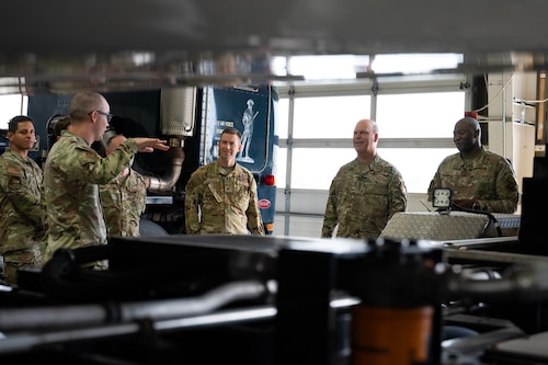 U.S. Air Force Gen. S.L. Davis, commander of Air Force Global Strike Command, receives a vehicle tour at the 91st Missile Wing vehicle facility at Minot Air Force Base, North Dakota, July 30, 2026.