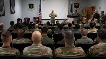 U.S. Air Force Gen. S.L. Davis, commander of Air Force Global Strike Command, speaks to Airmen assigned to the 91st Operations Group at Minot Air Force Base, North Dakota, July 30, 2026.