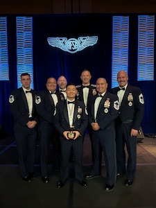 U.S. Air Force MSgt Justin Dougherty (left), MSgt Serafin Rosa, MSgt Joshua Robley, MSgt Shaun Kho, Lt. Col. Greg Carter, SMSgt Jose Pineda, and CMSgt Aaron Akridge from the 333rd Recruiting Squadron, 369th Recruiting Group, attended the Air Force Sergeants Association Summit 2026 at the Orlando Hilton, Orlando, Florida, Aug. 7-13, 2026. MSgt Kho was named the 2026 Air Force Recruiter of the Year.