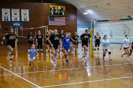 The Army West Point women's volleyball team held its preseason training camp Aug. 6 to 13, 2026, at Fort Indiantown Gap, Pennsylvania. The team invited local volleyball players for a youth volleyball clinic on Aug. 12.  (U.S. Army Photos by Pfc. Austin Duplessie)