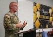 U.S. Army Sgt. 1st Class Jeremy Lowe delivers remarks during his retirement ceremony at Joint Force Headquarters on Boone National Guard Center in Frankfort, Kentucky, July 29, 2026.