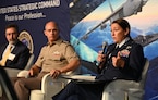 U.S. Air Force Maj. Gen. AnnMarie Anthony, director of joint electromagnetic spectrum operations center, U.S. Strategic Command, participates in a panel discussion, at USSTRATCOM’s 15th annual Deterrence Symposium in Omaha, Nebraska, August 5, 2026. The Deterrence Symposium is the premiere event for USSTRATCOM, drawing from academic, government, military, and international experts, with the goal of exploring a broad range of deterrence issues and thinking. (U.S. Air Force photo by Zachary Hada)