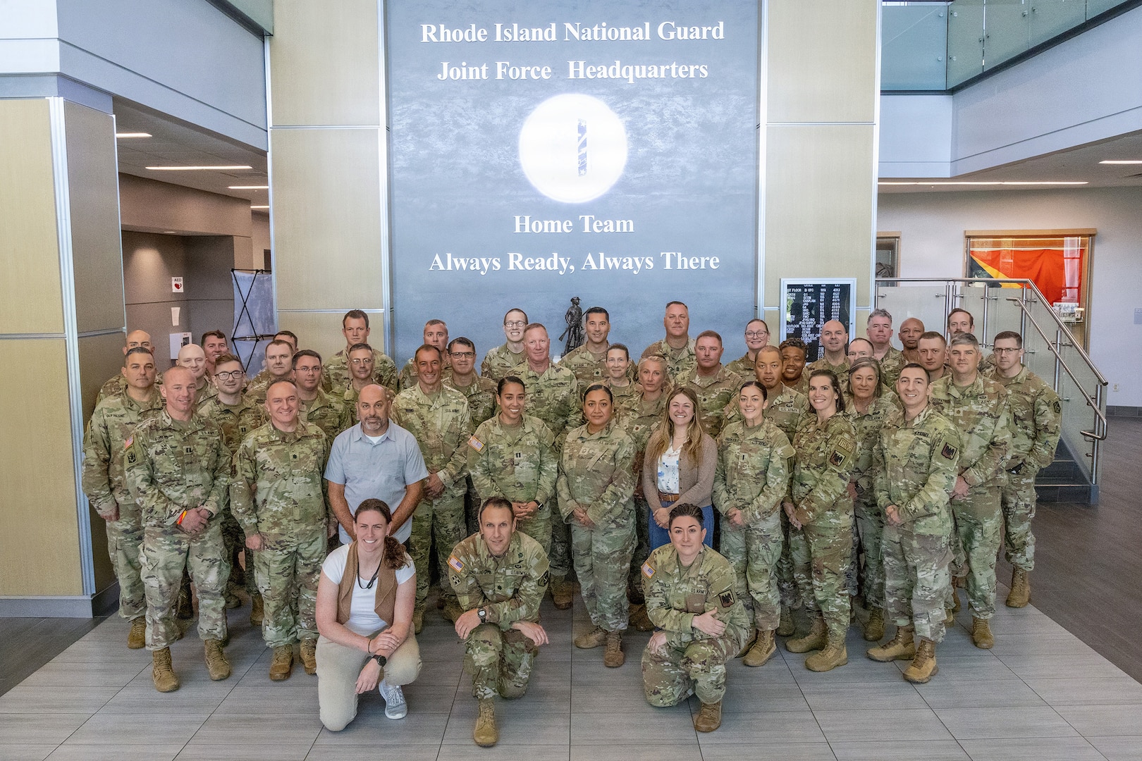 National Guard Soldiers, Airmen and interagency partners pose for a photo during the National Guard Joint Planners Course on Aug. 6, 2026, at Camp Fogarty, Rhode Island.