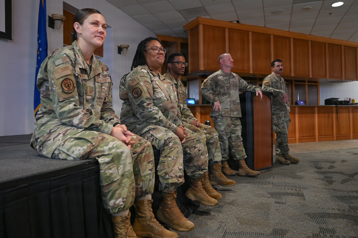 U.S. Air Force Airmen assigned as project officers and class mentor for the Senior Noncommissioned Officer Professional Enhancement Seminar, listen to student introductions during the SNCO PES at Davis-Monthan Air Force Base, Arizona, Aug. 3, 2026. The class cadre was built from NCOs and SNCOs across the installation for the purpose of generating curriculum that aligns with 355th Wing priorities and reinforcing the expectation that senior leaders must balance mission execution with people-focused leadership. (U.S. Air Force photo by Staff Sgt. Kahdija Slaughter)