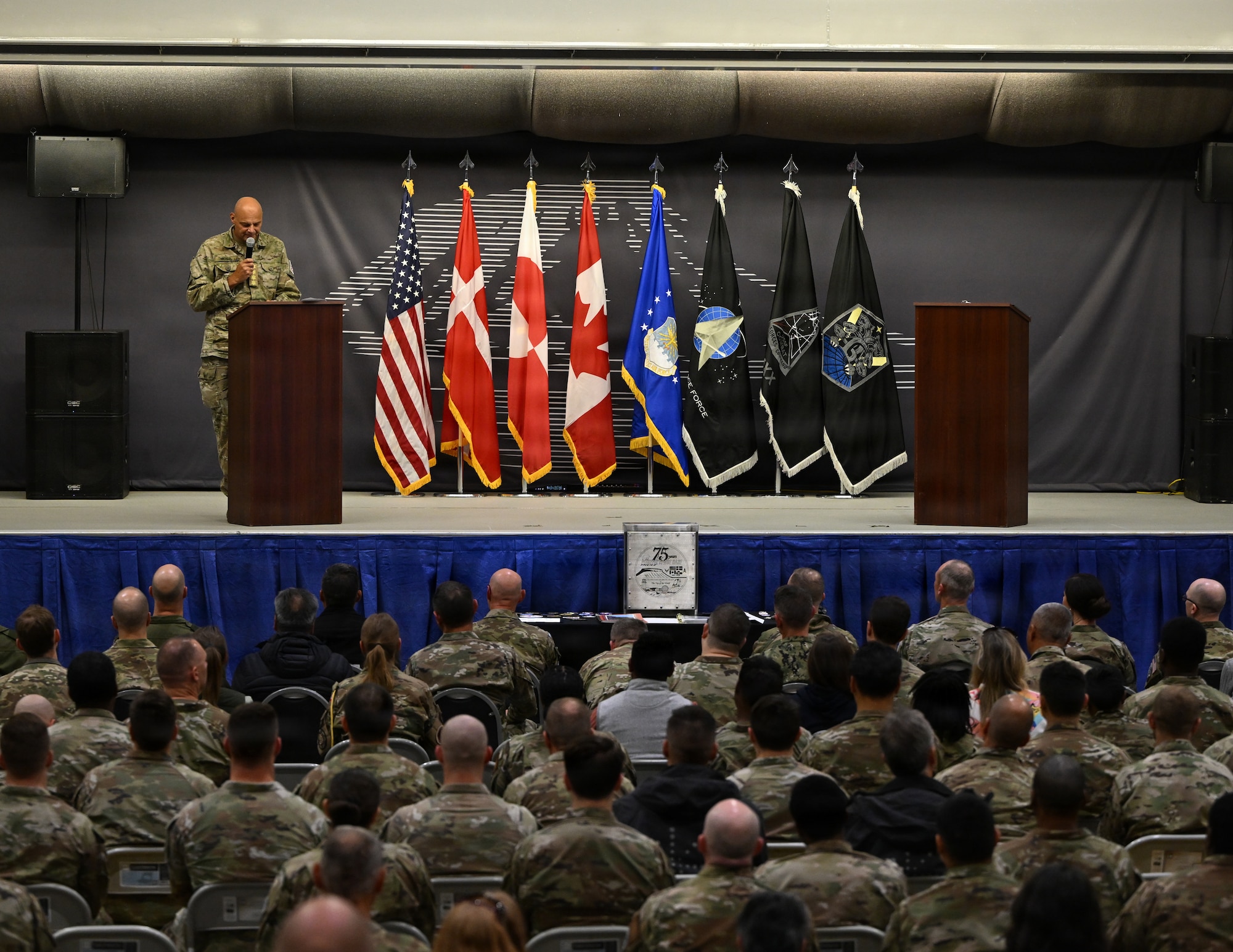 Gen. Michael Hyldgaard, chief of defense, Kingdom of Denmark, delivers opening remarks at the 75th anniversary of Pituffik Space Base at Pituffik SB, Greenland, Aug. 12, 2026.