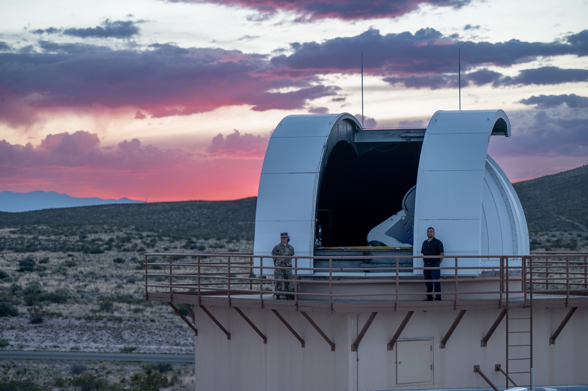 Military and Civilian team members with Mission Delta 2's 15th Space Surveillance Squadron operate and maintain the GEODSS (Ground-Based Electro-Optical Deep Space Surveillance) system at White Sands Missile Range, New Mexico, June 15, 2026. GEODSS rapidly searches for, discovers, and tracks small, dim threats in orbit. One of three locations around the globe, the New Mexico facility was the first to receive the Ground-Based Optical Sensor System (GBOSS) upgrade, which doubles the field of view, doubles the search speed and more than triples the sensitivity of what the U.S. Space Force can see on orbit. A second GEODSS facility in Hawaii completed the GBOSS upgrade in April 2026. The U.S. Space Force's scanning of earth's orbits is now done faster, wider, and clearer than ever before in Medium Earth Orbit (MEO), Geostationary Orbit (GEO), High Earth Orbit (HEO) and cislunar orbits. These enhancements demonstrate the Space Force's investments in modern technologies rapidly transitioned to the warfighter to maintain an asymmetric advantage across the continuum of conflict.  (U.S. Space Force photo by Dave Grim)
