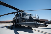 A U.S. Air Force HH-60W Jolly Green II assigned to the 88th Test and Evaluation Squadron sits on the flight line prior to a training mission at Nellis Air Force Base, Nevada, May 28, 2025. Recently on Aug. 10, 2026, the 88 TES rapidly generated and deployed two HH-60W Jolly Green II helicopters to rescue five U.S. Navy personnel following an aircraft mishap near Naval Air Weapons Station China Lake, California. (U.S. Air Force photo by Staff Sgt. Jose Miguel T. Tamondong)