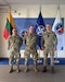 From left, Staff Sgt. Adan Mancera, cybersecurity journeyman, 171st Air Refueling Wing; Senior Master Sgt. Robert Beveridge, warfighter communications superintendent, 171st Air Refueling Wing; and Maj. Aivaras Ramanauskar, chief of cyber operations, Lithuanian Cyber Command, pose for a photo at the Lithuanian Cyber Command in Vilnius July 14, 2026. Courtesy photo.