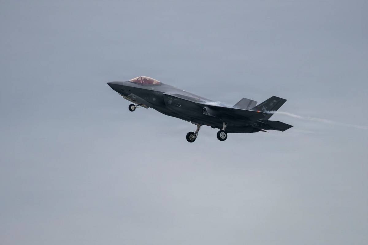A U.S. Air Force F-35A Lightning II assigned to the 13th Fighter Squadron piloted by Col. Oliver Lause, 35th Fighter Wing (FW) commander, takes off at Misawa Air Base, Japan, July 29, 2026