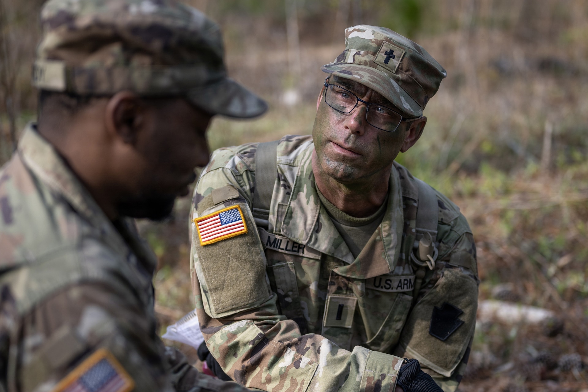 U.S. Army Chaplain (1st Lt.) Daron Miller counsels a Soldier during a Chaplain Officer Basic Course training exercise at Fort Jackson, South Carolina. Today’s Army chaplains and religious affairs specialists provide 100% confidentiality for privileged communication which occurs as a formal act of religion or as a matter of conscience. (Paul Stamps, U.S. Army Chaplain Corps)