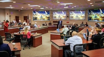 Don Nitti, U.S. Army Aviation and Mission Command executive director, delivers opening remarks to participants during AMCOM Data Analytics Day Aug. 12 at Redstone Arsenal, Alabama.  More than 440 participants AMCOM locations worldwide enrolled in the Business Transformation Office-hosted event, which focused on artificial intelligence capabilities and using emerging technology to improve organizational performance.