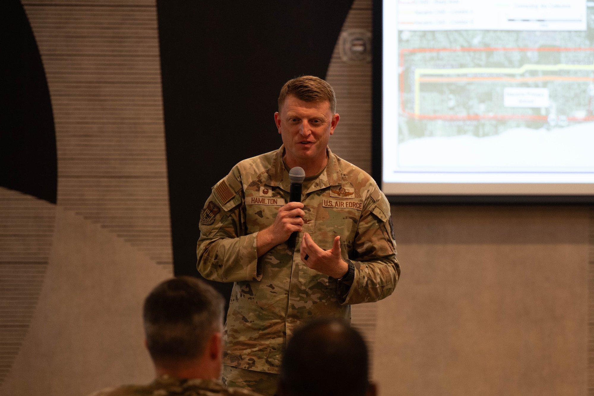 Col. Mark Hamilton, 1st Special Operations Wing commander, speaks during Air Force Special Operations Command’s traffic roundtable