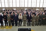 Þorgerður Katrín Gunnarsdóttir, Minister for Foreign Affairs of Iceland, center left, U.S. Air Force Gen. Alexus G. Grynkewich, NATO Supreme Allied Commander Europe, commander of U.S European Command, center right, and distinguished guest pose for a group photo during the opening ceremony of exercise Northern Viking 26 (NV26) at Keflavik Air Base, Iceland, Aug. 18, 2026.