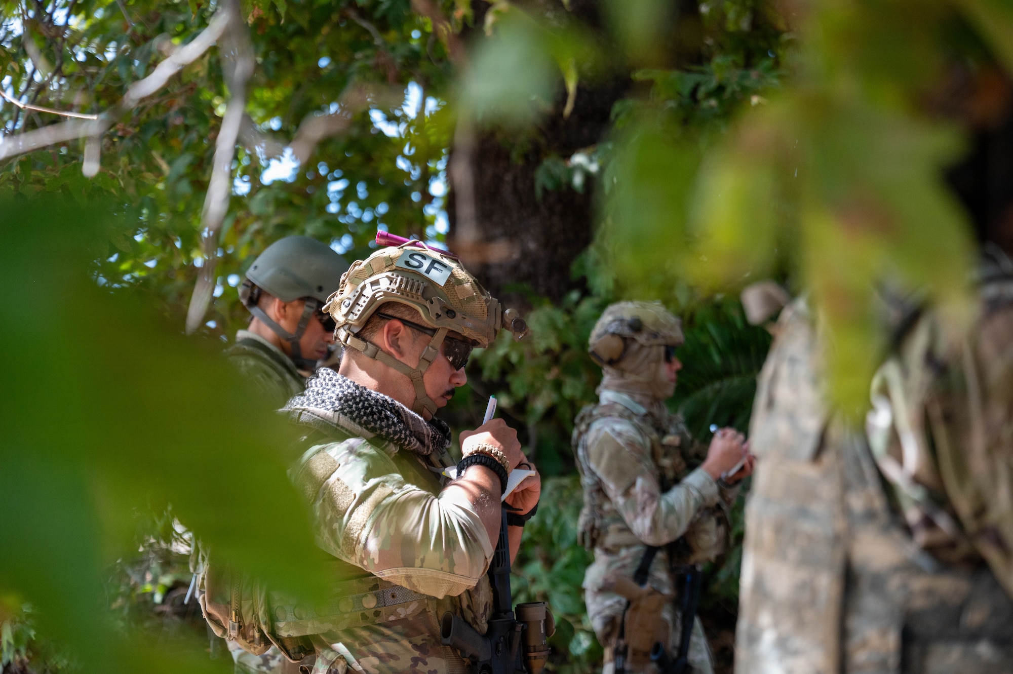 Defenders coordinate movements through trees