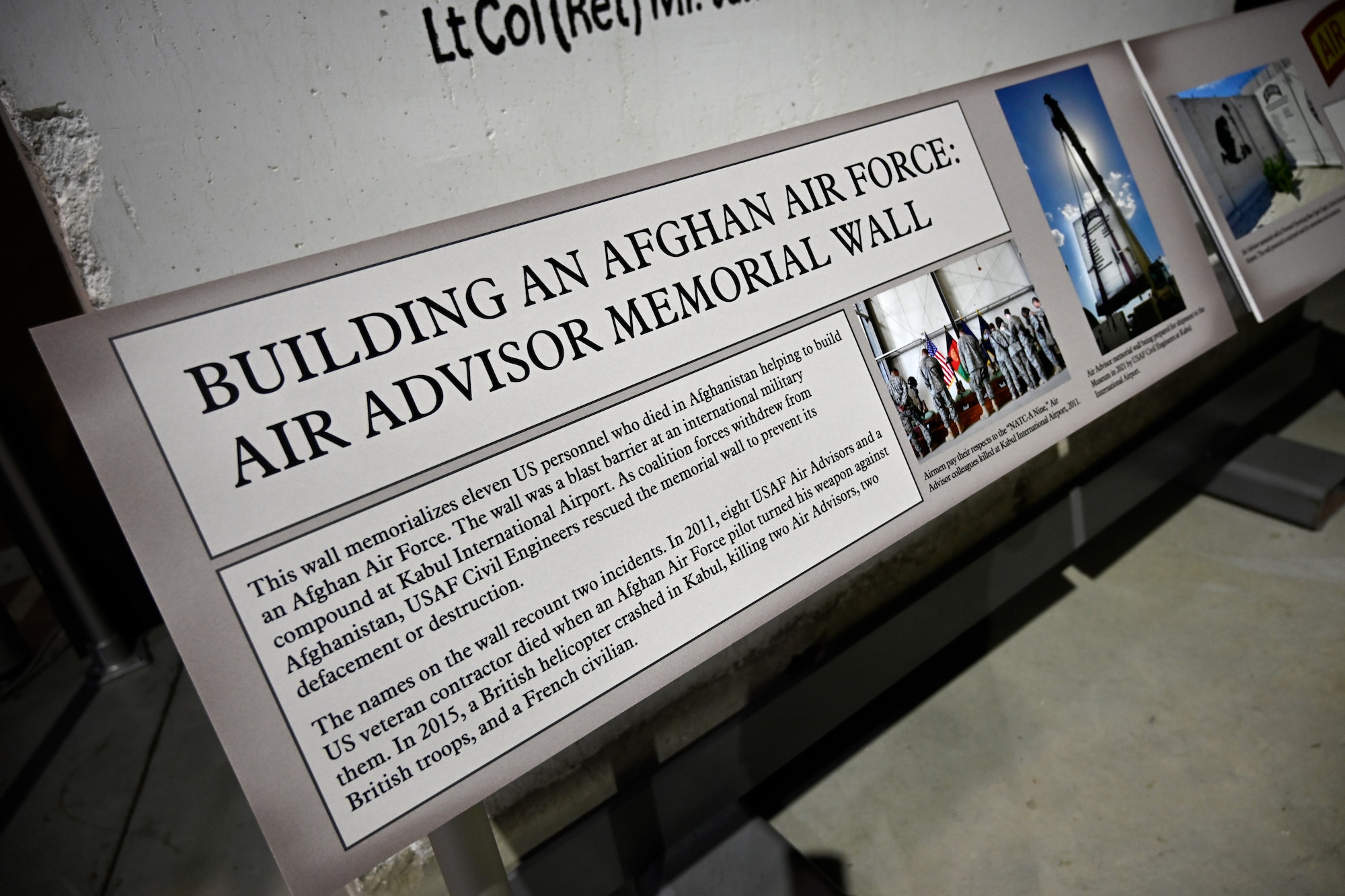 This wall memorializes eleven US personnel who died in Afghanistan helping to build an Afghan Air Force.