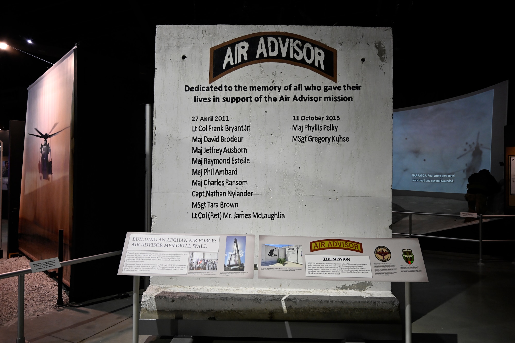 This wall memorializes eleven US personnel who died in Afghanistan helping to build an Afghan Air Force.