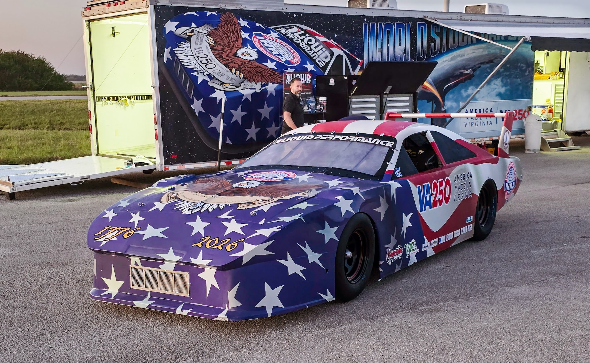 The VA250 stock car will be on display at the Gossick Leadership Center at Arnold Air Force Base, Tenn., Sept. 10 from 3-7 p.m. The car will also be on display at the Hands-On Science Center in Tullahoma, Tenn., Sept. 11 from 1-6 p.m. Earlier this year, the VA250 stock car, built to commemorate America’s 250th anniversary, achieved a speed of 253 miles per hour, setting the stock car land speed record. (Courtesy photo)