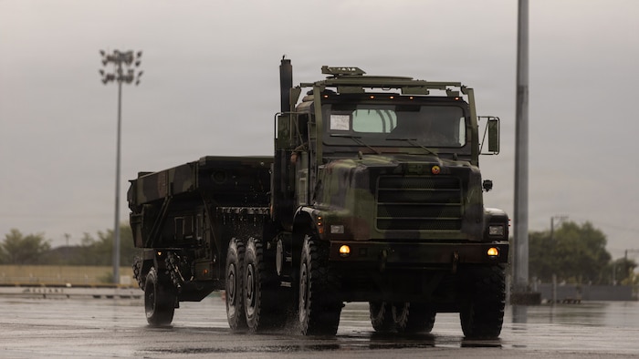 A U.S. Marine Corps medium tactical vehicle replacement with Aviation Command and Control Detachment, Marine Rotational Force – Southeast Asia, I Marine Expeditionary Force, tows an AN/TPS-80 Ground and Air Task Oriented Radar during training in the Philippines, Aug. 17, 2026.