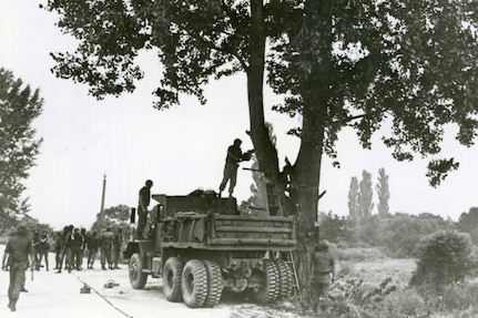 U.S. and South Korean military forces conduct Operation Paul Bunyan at the joint security area in the Korean Demilitarized Zone, Aug. 21, 1976. The combined forces executed the mission to cut down a tree in the security area following an attack by North Korean guards that killed two U.S. soldiers three days earlier.