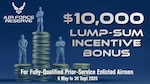 The Fiscal Year 2026 Summer Surge Incentive Program, available May 6 through Sept. 30, 2026, offers a $10,000 lump-sum payment to eligible enlisted Airmen who commit to a three-year service commitment in the Air Force Reserve to qualified service members who hold a three-skill level or higher in individual Air Force Specialty Codes. (U.S. Air Force graphic by Master Sgt. Della Creech)