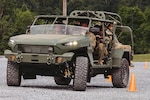 Soldiers assigned to Alpha Company, 1st Battalion, 112th Infantry Regiment, 56th Mobile Brigade Combat Team, complete a driver's course designed to introduce them to the Infantry Squad Vehicle's mobile capabilities at Fort Indiantown Gap, Pa., June 17, 2026.