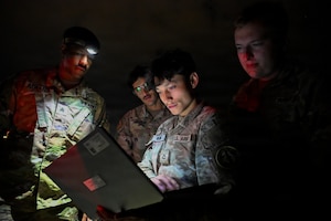 U.S. Army Soldiers assigned to Multi-Domain Command-Europe prepare a High-Altitude Balloon system for launch during nighttime operations in Powidz, Poland, Jul. 28, 2026. The operation demonstrated the command’s ability to employ high-altitude capabilities in support of multidomain operations in Europe. (U.S. Army photo by Sgt. 1st Class Rajheem Dixon)